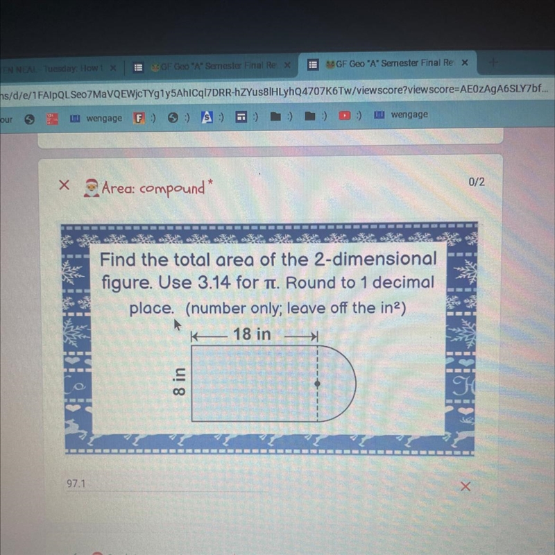 Find the total area of the 2-dimensional figure. Use 3.14 for T. Round to 1 decimal-example-1