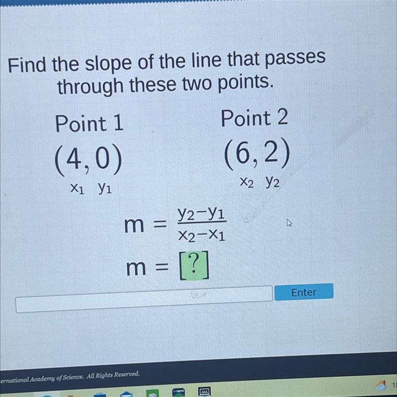 pe FormulaFind the slope of the line that passesthrough these two points.Point 1Point-example-1