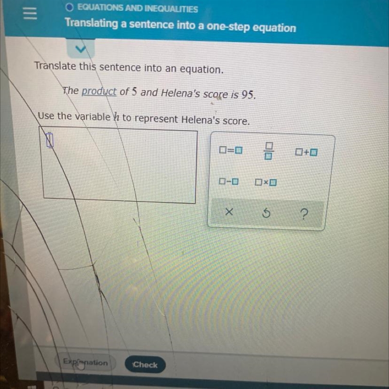 O EQUATIONS AND INEQUALITIESTranslating a sentence into a one-step equationTranslate-example-1