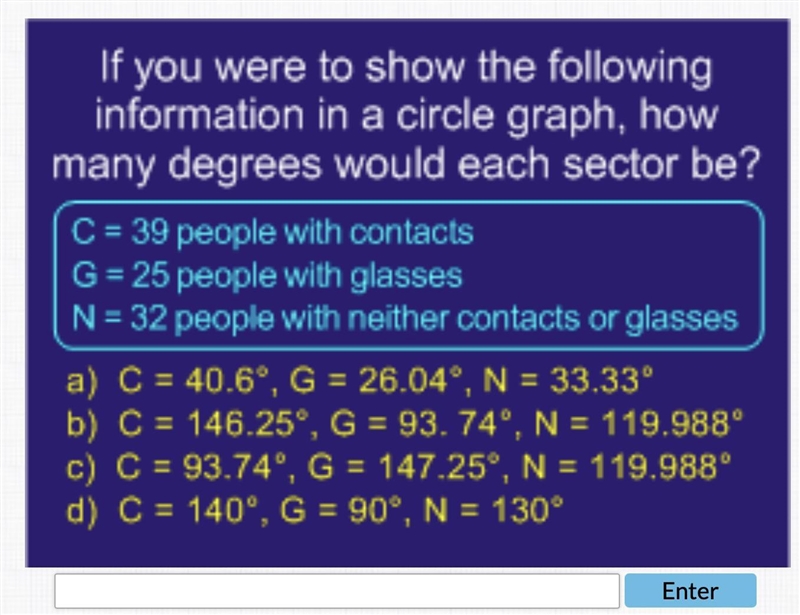 If you were to show the followinginformation in a circle graph, howmany degrees would-example-1