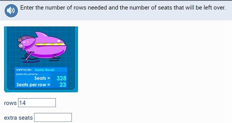 Enter the number of rows needed and the number of seats that will be left over.-example-1