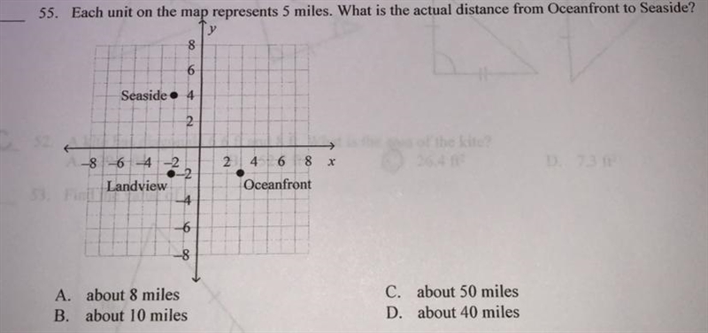 55. Each unit on the map represents 5 miles. What is the actual distance from Oceanfront-example-1