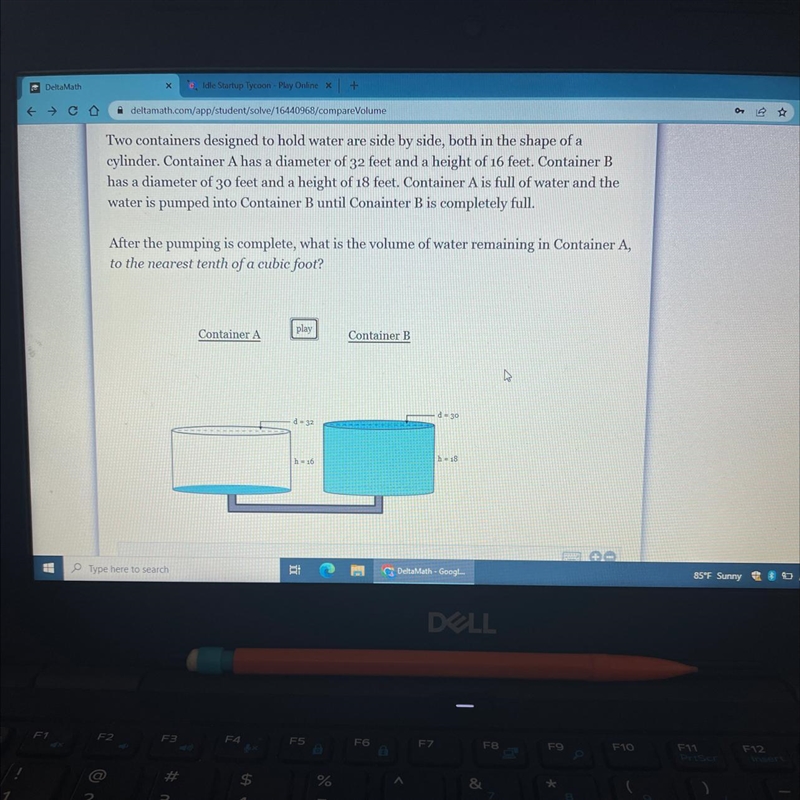 What is the volume of water remaining in container A-example-1