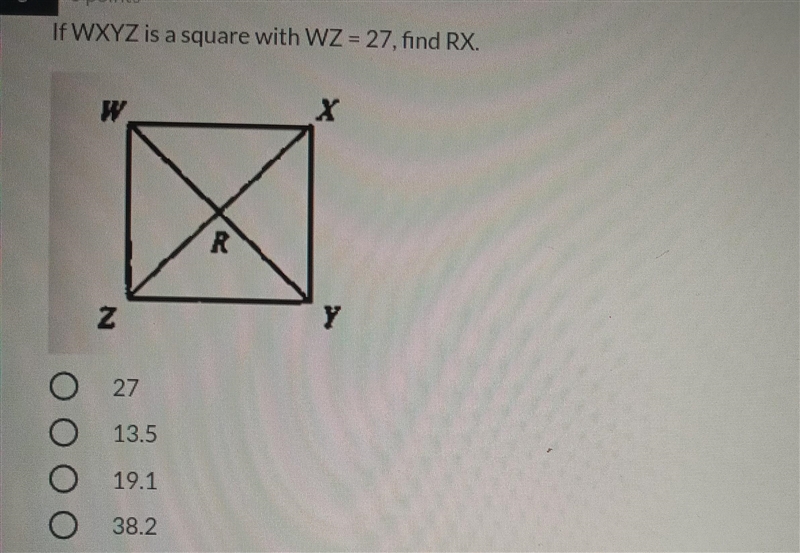 If wxyz is a square with wz =27, find rx.-example-1