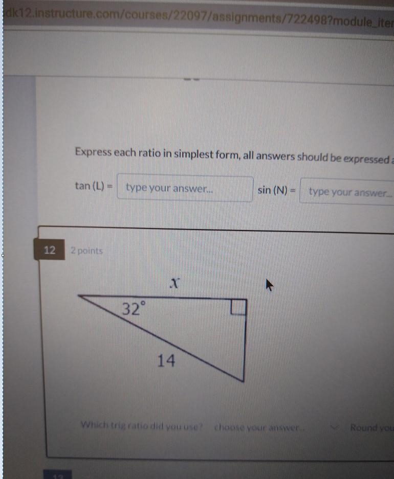 How do you know which trig ratio to use for a trianglefind x to the nearest tenth-example-1