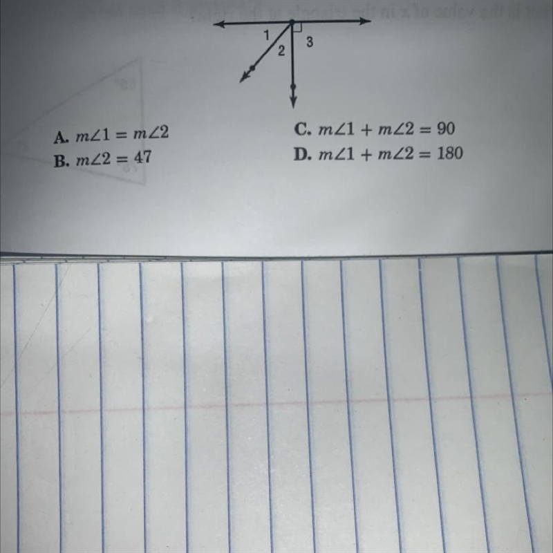 In the figure below, m<1 = x and m<2=-4.Which statement could beused to prove-example-1