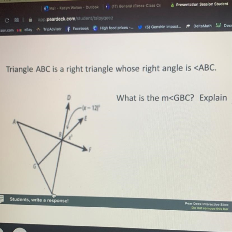 Triangle ABC is a right triangle whose right angle is ABC what is the m-example-1