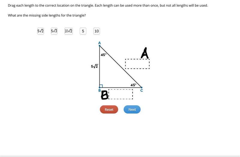 Drag each length to the correct location on the triangle. Each length can be used-example-1