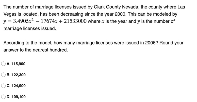 According to the model, how many marriage licenses were issued in 2006? Round your-example-1