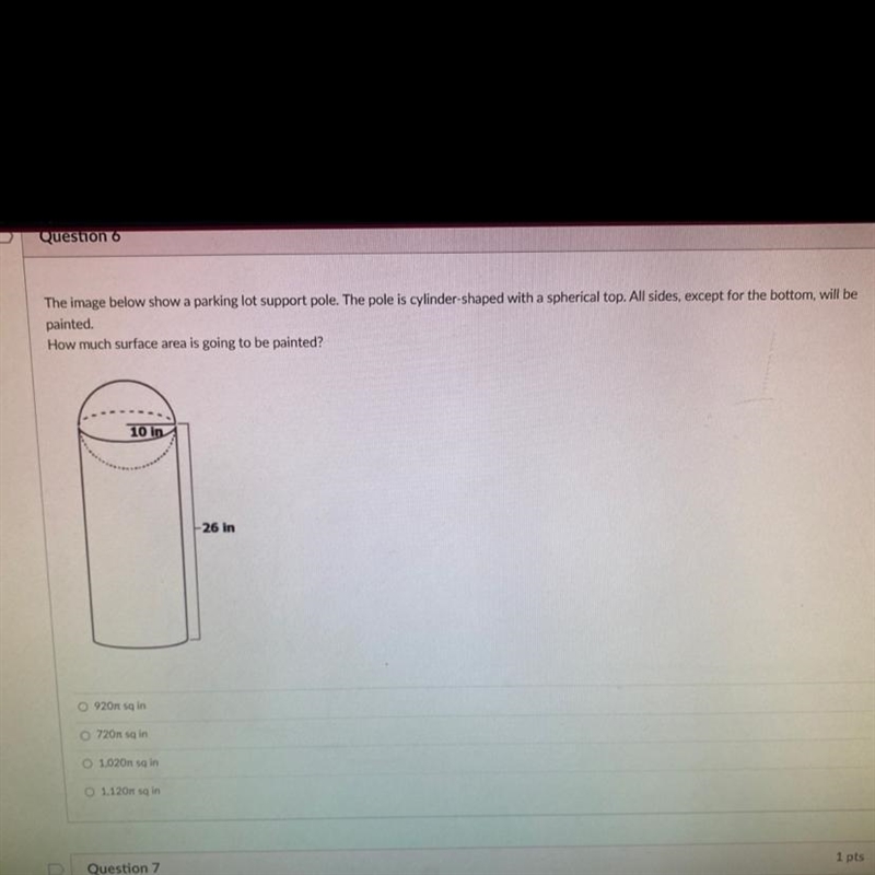 The image below shows a parking lot support pole. The pole is cylinder-shaped with-example-1