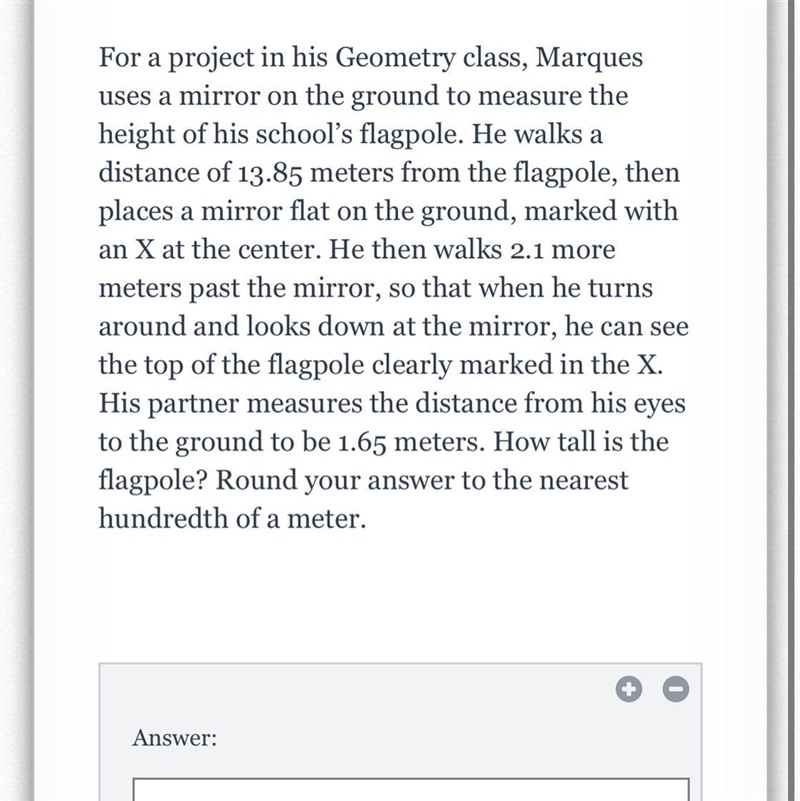 For a project in his Geometry class, Marques uses a mirror on the ground to measure-example-1