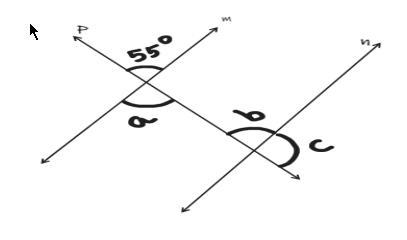 If line m and n are parallel and line p is the transversal, Find out the angles a-example-1