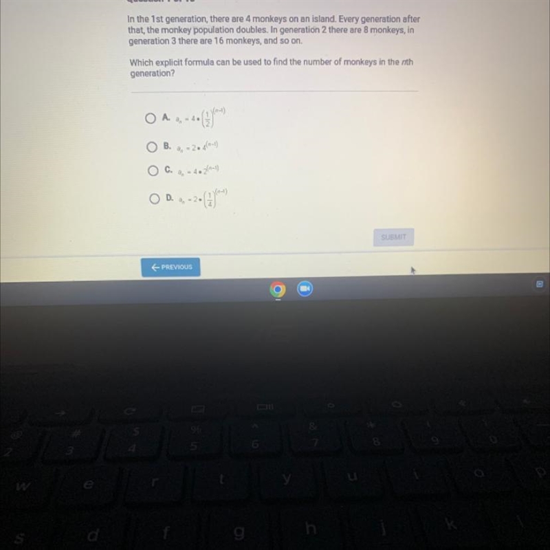 Which explicit formula can be used to find the number of monkeys in the nth generation-example-1