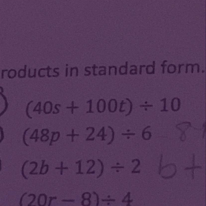 (40s + 100t) + 10 distributive property to write the products in standard form-example-1