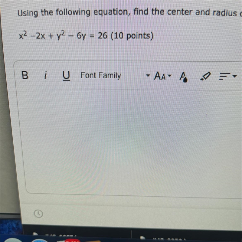 4. (09.04 MC)Using the following equation, find the center and radius of the circle-example-1