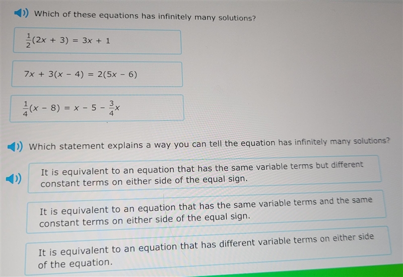 )) Which of these equations has infinitely many solutions? 3(2x (2x + 3) = 3x + 1 7x-example-1