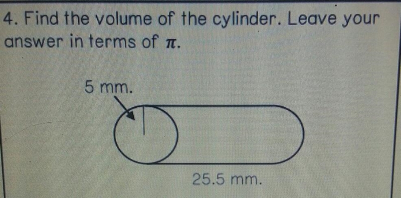 Find the volume of the cylinder. Leave your answer in terms of \pi-example-1