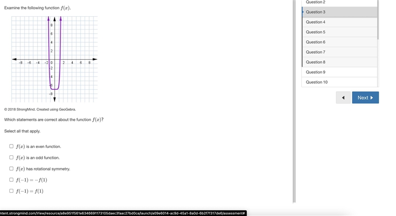 Examine the following function f(x). A “U” shape graph with a flattened vertex, opening-example-1