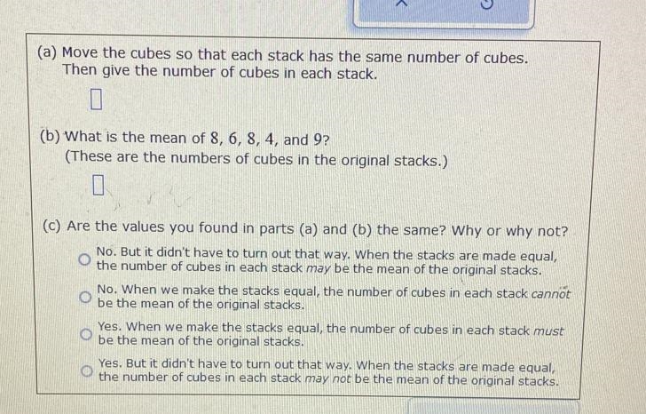 ExplanationCheckX3(a) Move the cubes so that each stack has the same number of cubes-example-2