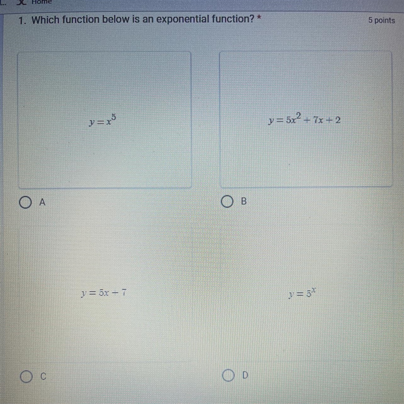 1. Which function below is an exponential function?-example-1