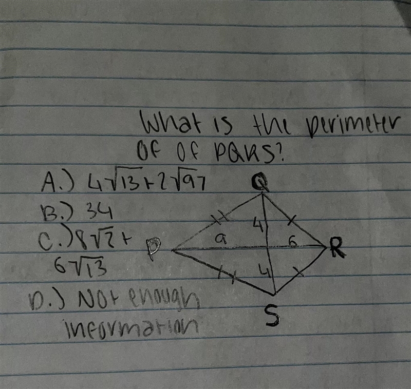 What is the perimeter of PQRS? please try to explain if possible-example-1