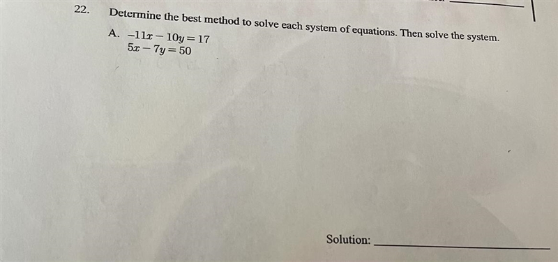 Determine the best method to solve each system of equation. Then solve the system-example-1