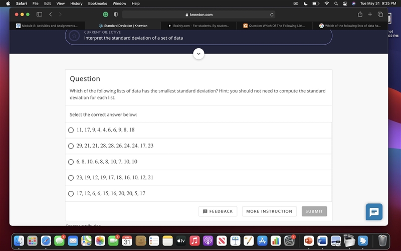 Which of the following lists of data has the smallest standard deviation? Hint: you-example-1