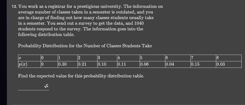 Find the expected value for this probability distribution table(will send image)-example-1