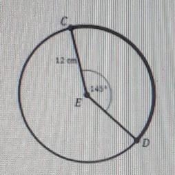 In the circle E, angle CED=145 and the length of CE is 12 cm. what is the length of-example-1