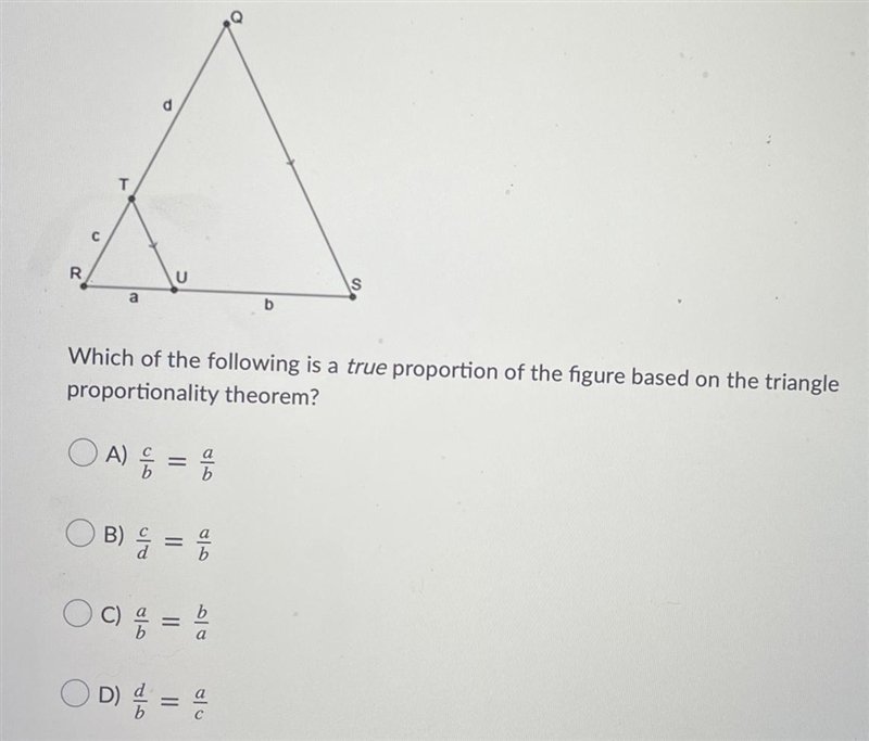 Which of the following is a true proportion of the figure based on the triangle proportionality-example-1