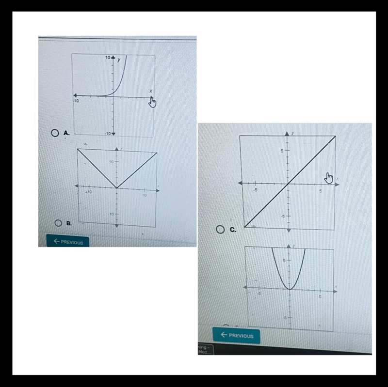 Plissss helP meee!!!!! Question 10 of 10 Which is the graph of the parent function-example-1