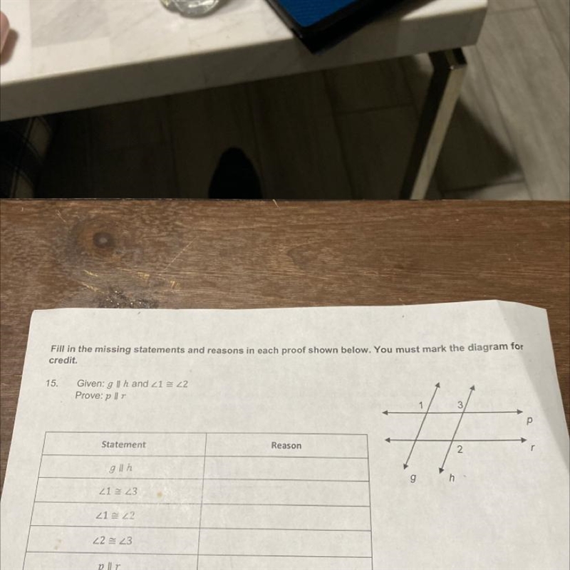 Fill in the missing statements and reasons in each proof shown below. You must mark-example-1