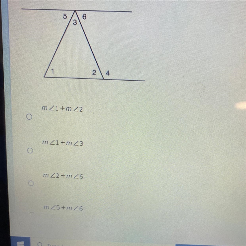 Question 1-1 Which expression is equivalent to the measure of <4 in the image below-example-1