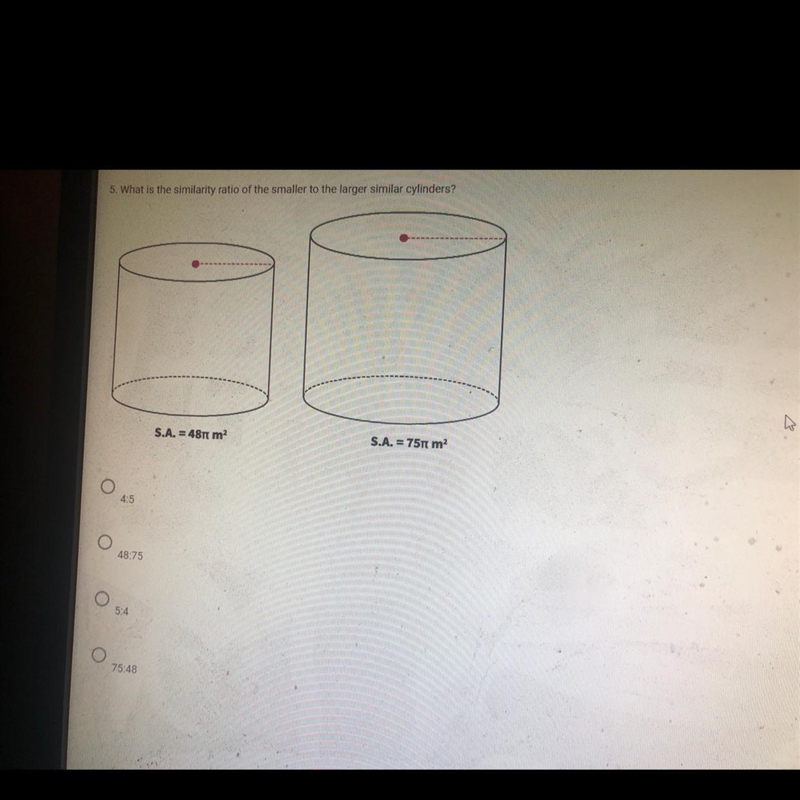 What is the similarity ratio of the smaller to the larger similar cyclinders-example-1