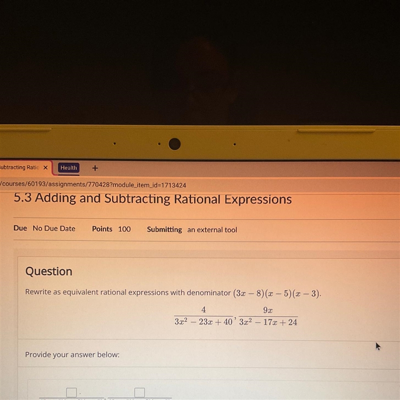 Rewrite as equivalent rational expressions with denominator (3x-8)(x-5)(x-3)-example-1