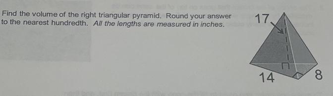 find the volume of the right triangular pyramid. round your answer to the nearest-example-1