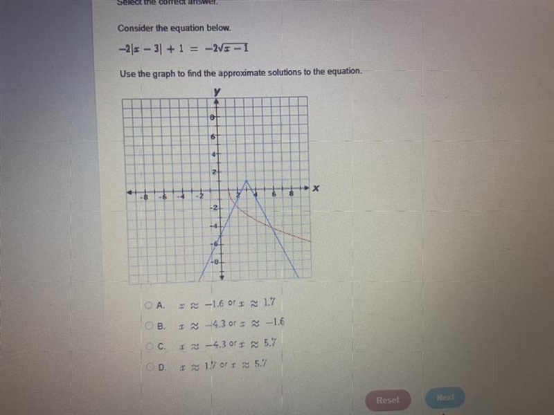 Use the graph to find the appropriate solutions to the equation-example-1