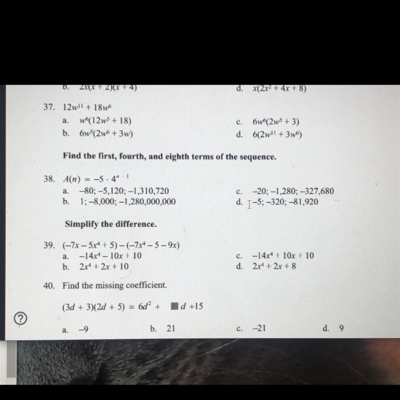 Help with number 38find the first, fourth, and eighth terms of the sequence-example-1