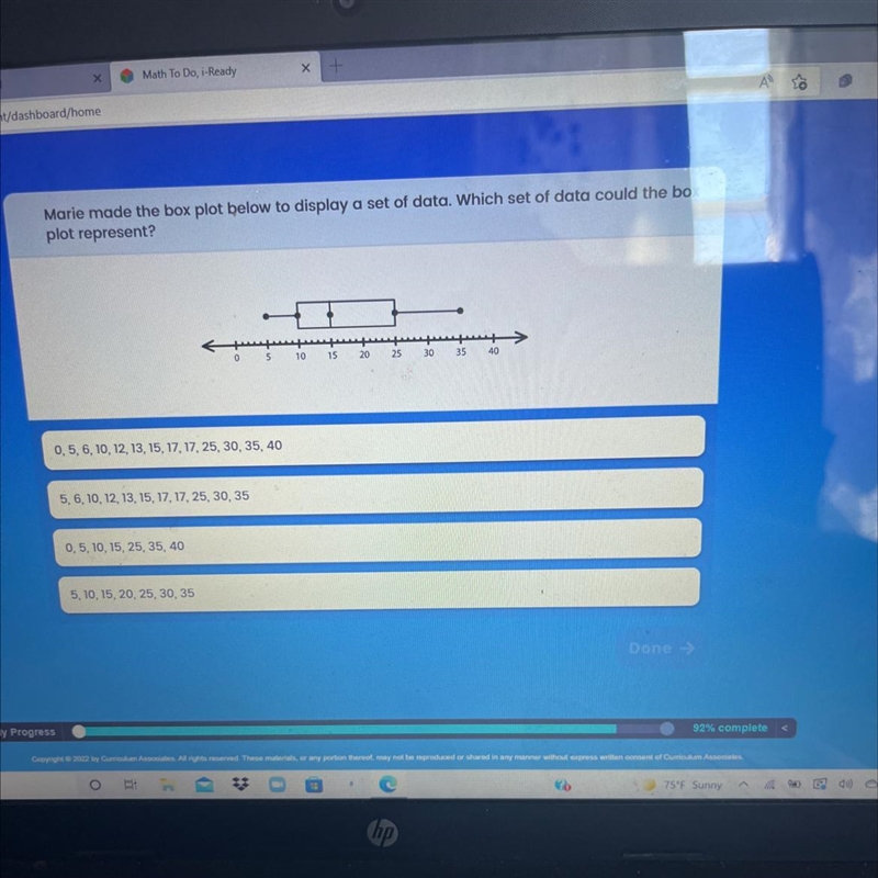 Marie made the box plot below to display a set of data. Which set of data could the-example-1