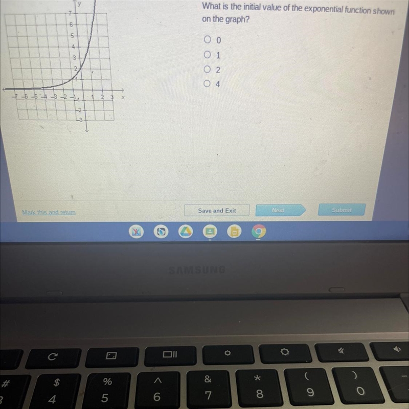 What is the initial value of the exponential function shownon the graph?-example-1