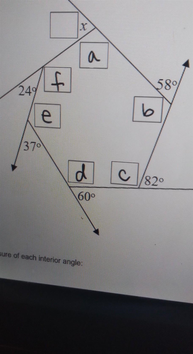 What are the measures of each angle and what is the sum of the interior angles?-example-1