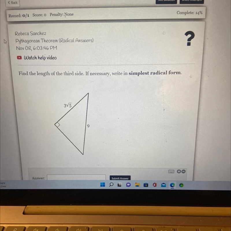 Find the length of the third side. If necessary, write in simplest radical form. Answer-example-1