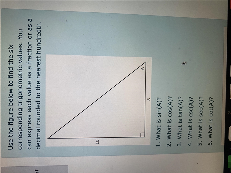 Use the figure below to find the six corresponding trigonometric values. You can express-example-1