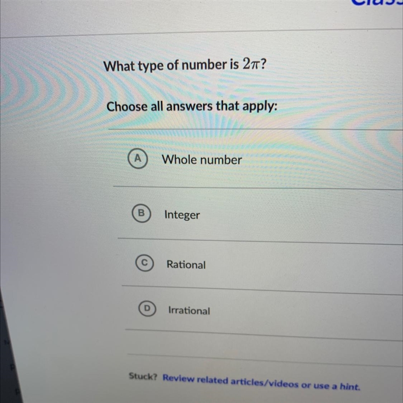 What type of number is 27?Choose all answers that apply:Whole numberBIntegerRationalDIrrational-example-1