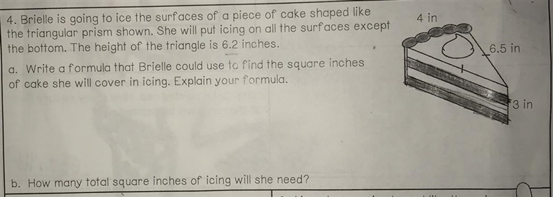 A. Write a formula that Brielle could use to find the square inches of cake she will-example-1