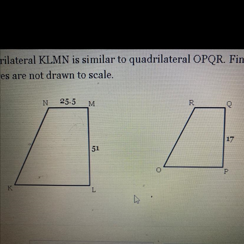 Quadrilateral KLMN is similar to quadrilateral OPQR. Find the measure of side QR. Figures-example-1