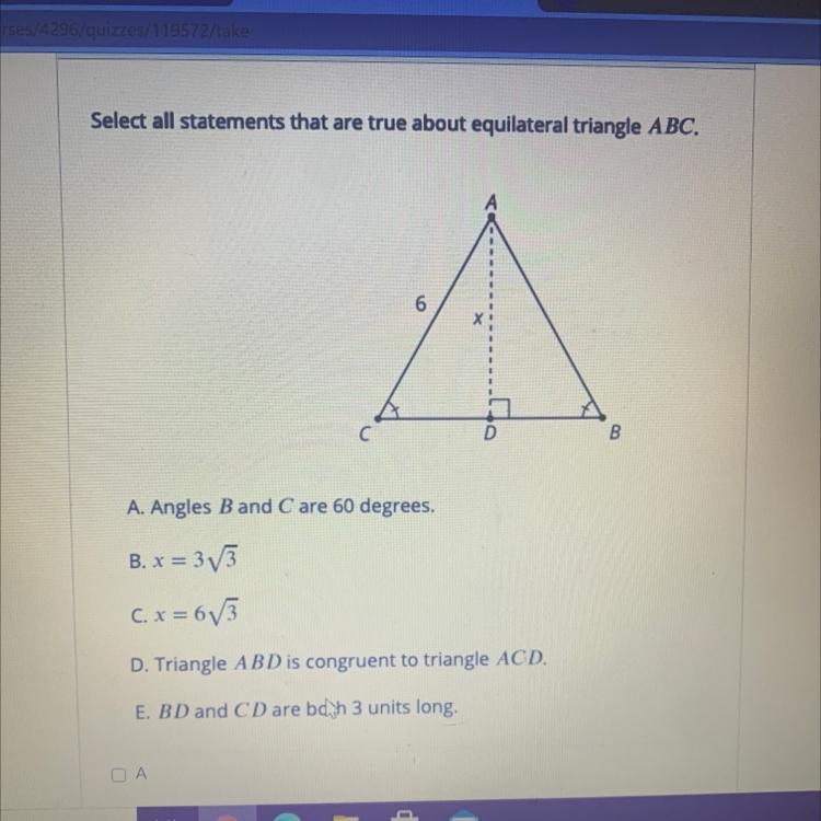 Select all statements that are true about equilateral triangle ABC.-example-1