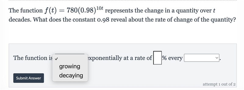 What does the constant 0.98 reveal about the rate of change of the quantity?-example-1