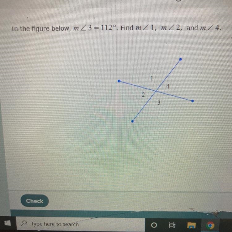 In the figure below, m<3=112 find m<1 m<2 and m<4-example-1