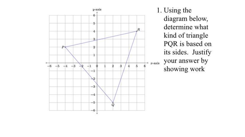 Using the diagram below, determine what kind of triangle PQR is based on its sides-example-1